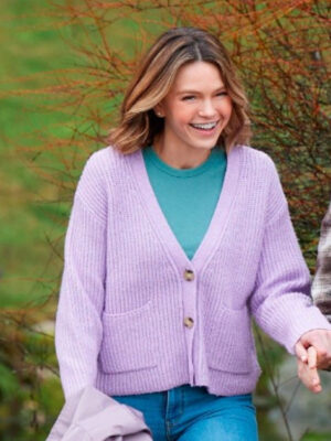 An Easter Bloom 2024 Aimee Teegarden Purple Cardigan