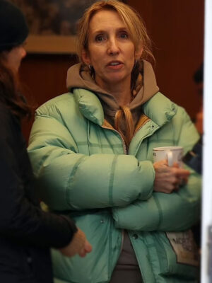 Back To Black 2024 Sam Taylor-Johnson Mint Green Puffer Jacket