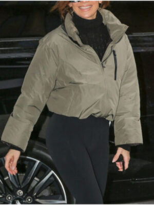 Jennifer Lopez Khaki Puffer Jacket